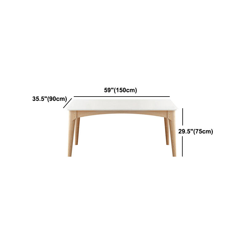 White Stone Top Table Mid-Century Modern Dining Table with 4 Wood Legs