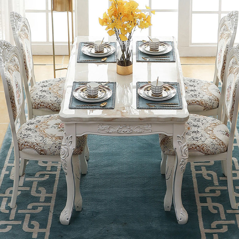 White Stone Top Dining Table Rectangle Dining Table with 4 Wood Legs