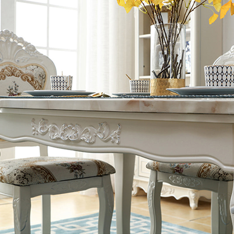 White Stone Top Dining Table Rectangle Dining Table with 4 Wood Legs