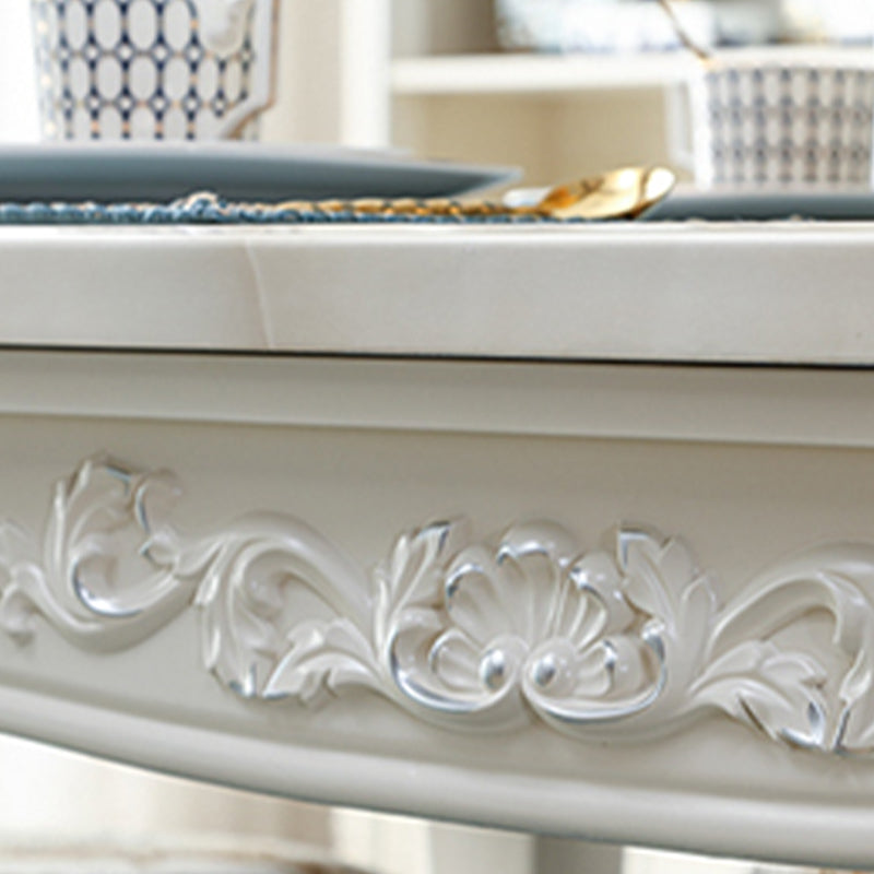 White Stone Top Dining Table Rectangle Dining Table with 4 Wood Legs