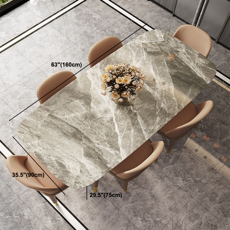 Gray Stone Top Dining Table Mid-Century Modern Dining Table with 4 Wood Legs