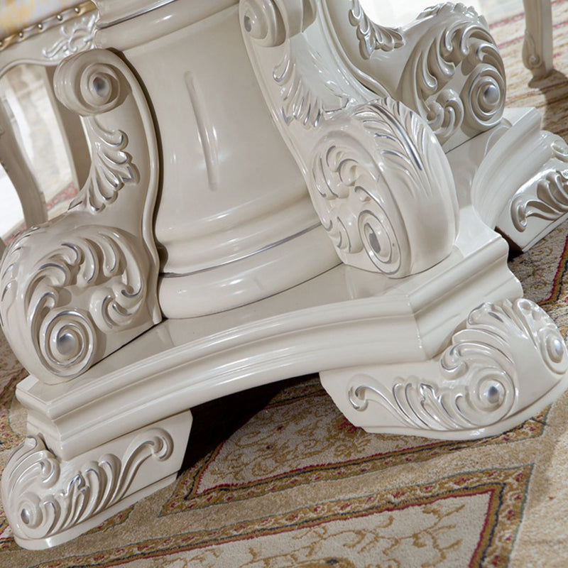 White Stone Top Dining Table Round Dining Table with Pedestal Base