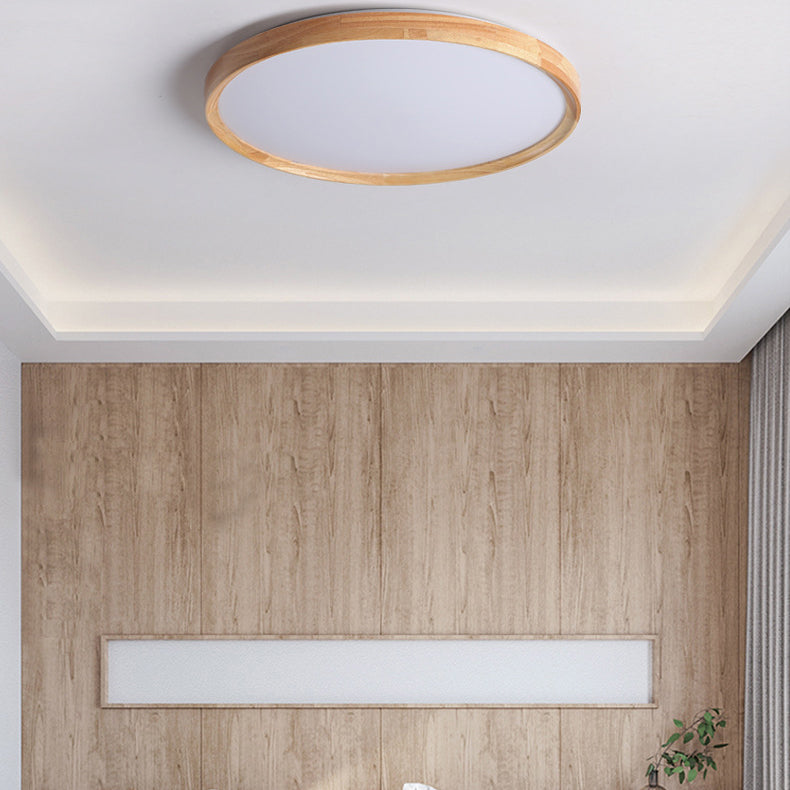 Modern Minimalist LED Ceiling Light Wooden Circular Flush Mount in Brown
