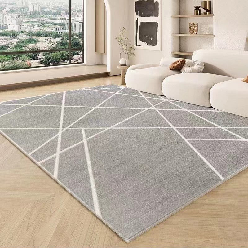 Gray Line Carpet Polyester Casual Area Carpet Non-Slip Backing Carpet for Sitting Room