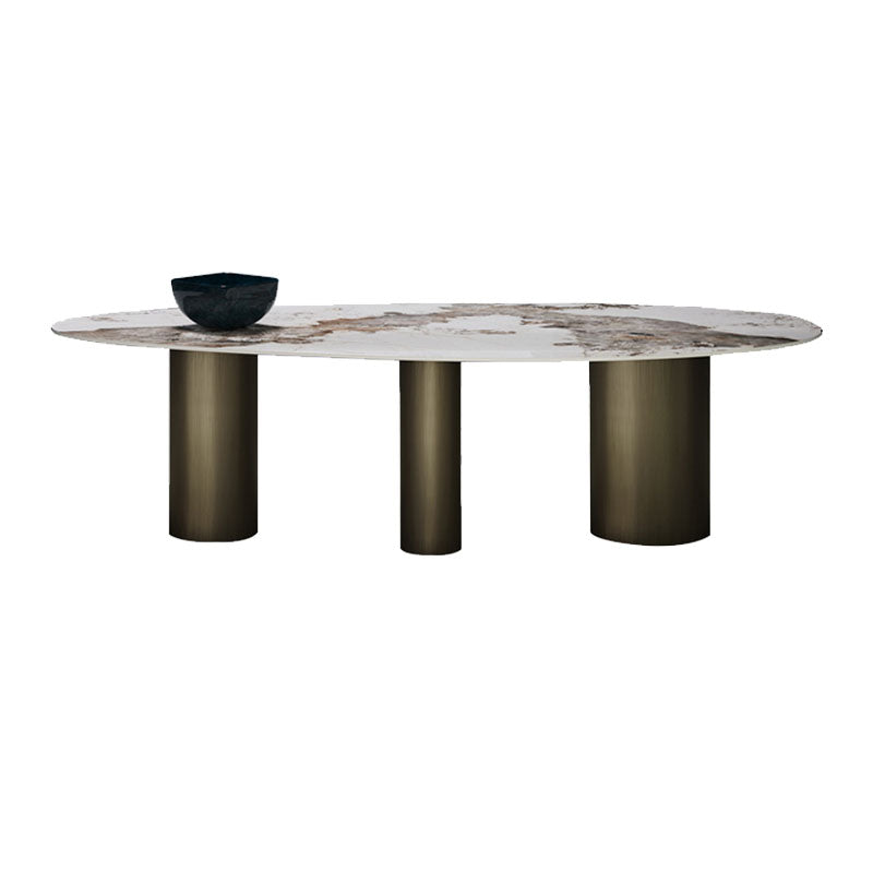 SinteredStoneTop Dining Table Luxury Oval Gold Metal Base Table