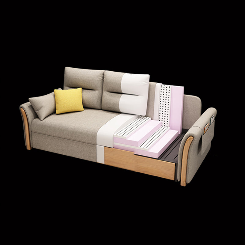 Contemporary Cotton Blend Convertible Flared Arm Couch Bed with Pillows