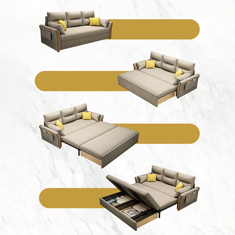 Contemporary Cotton Blend Convertible Flared Arm Couch Bed with Pillows