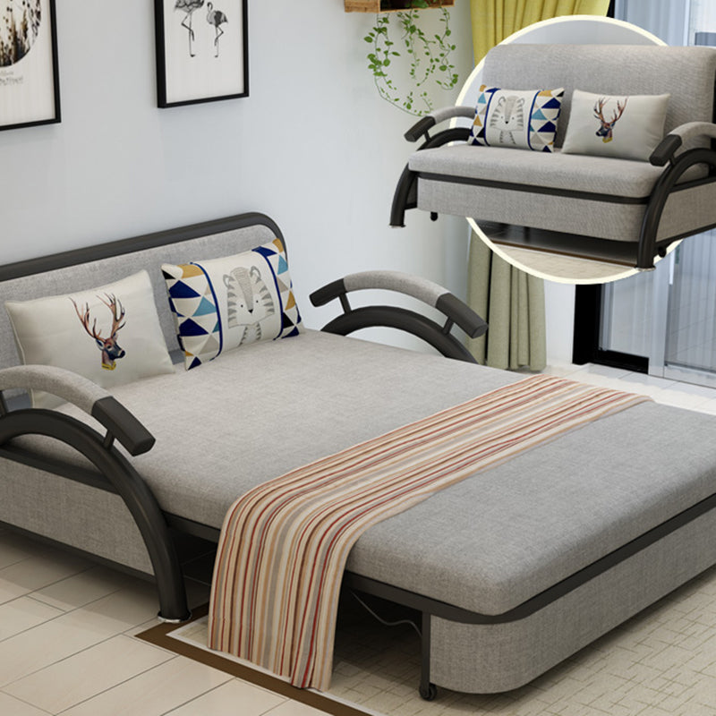 Grey Contemporary Linen Square Arm Sofa Bed Standard Washable Sofa for Living Room