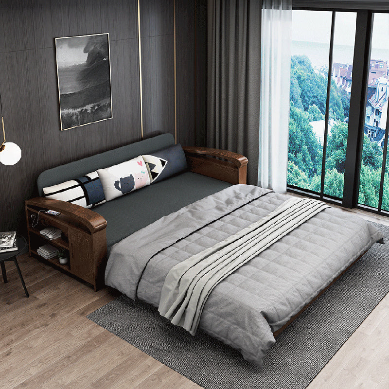 Grey Contemporary Linen Square Arm Sofa Bed Standard Sofa for Living Room