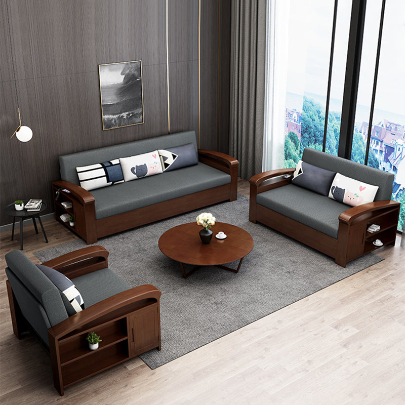 Grey Contemporary Linen Square Arm Sofa Bed Standard Sofa for Living Room