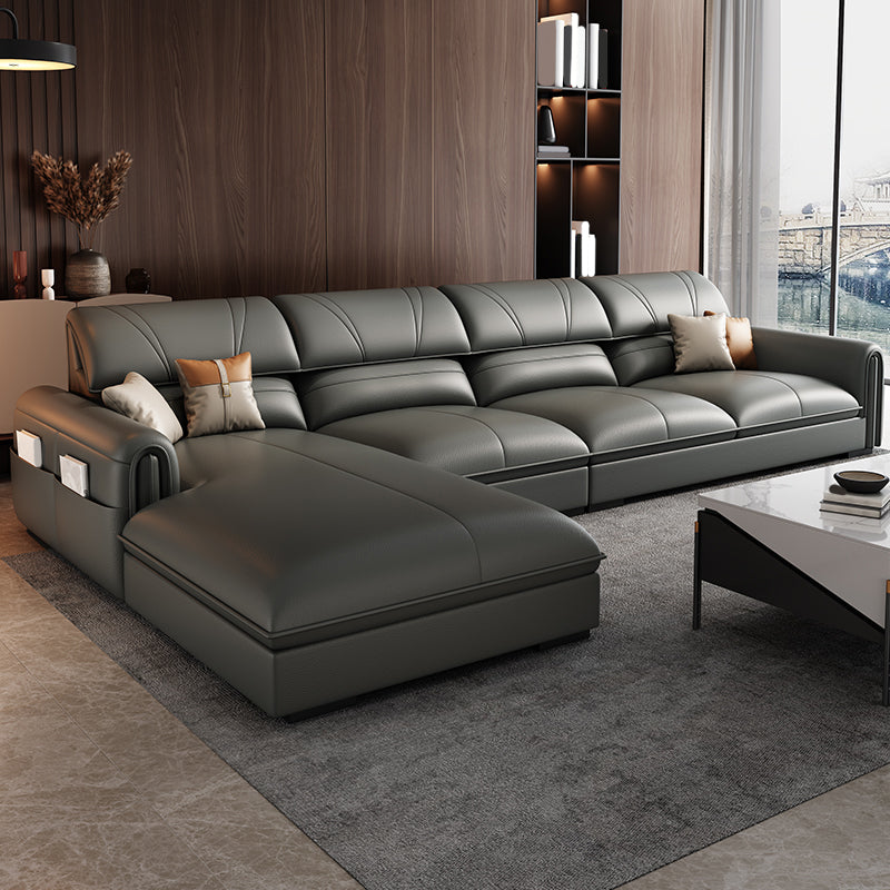 35.4"H Modern Grey Square Arm Faux Leather Sofa& Chaise for Living Room