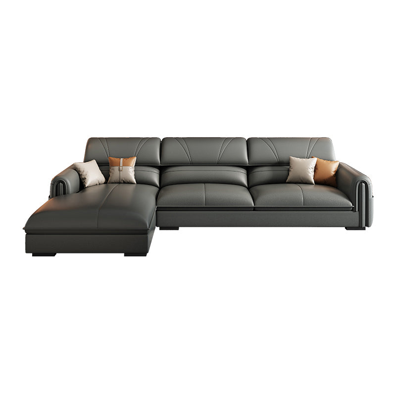 35.4"H Modern Grey Square Arm Faux Leather Sofa& Chaise for Living Room