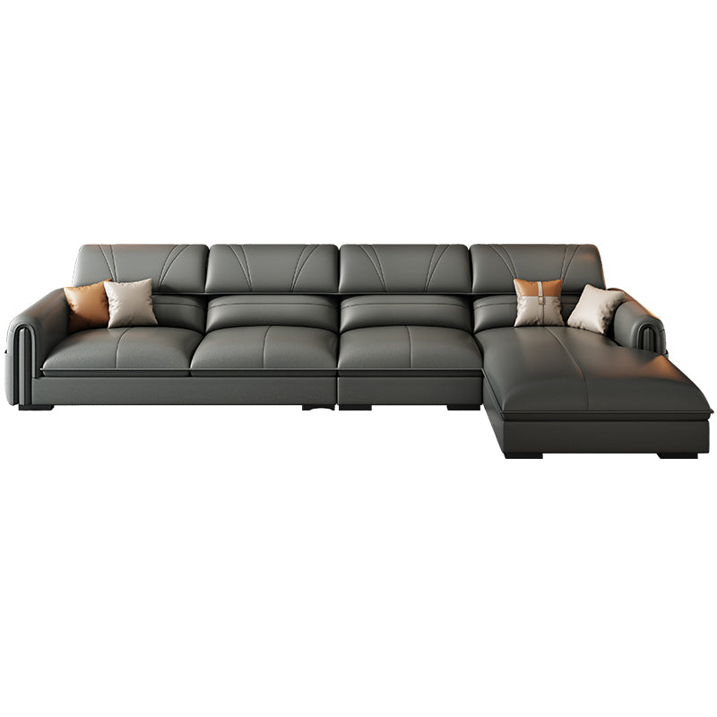 35.4"H Modern Grey Square Arm Faux Leather Sofa& Chaise for Living Room
