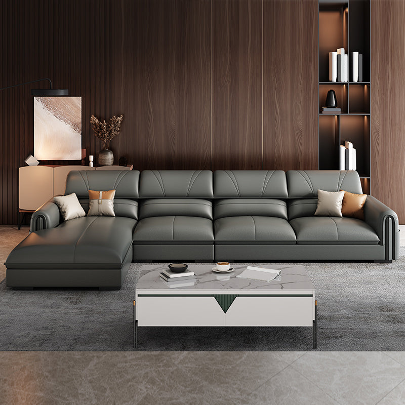 35.4"H Modern Grey Square Arm Faux Leather Sofa& Chaise for Living Room
