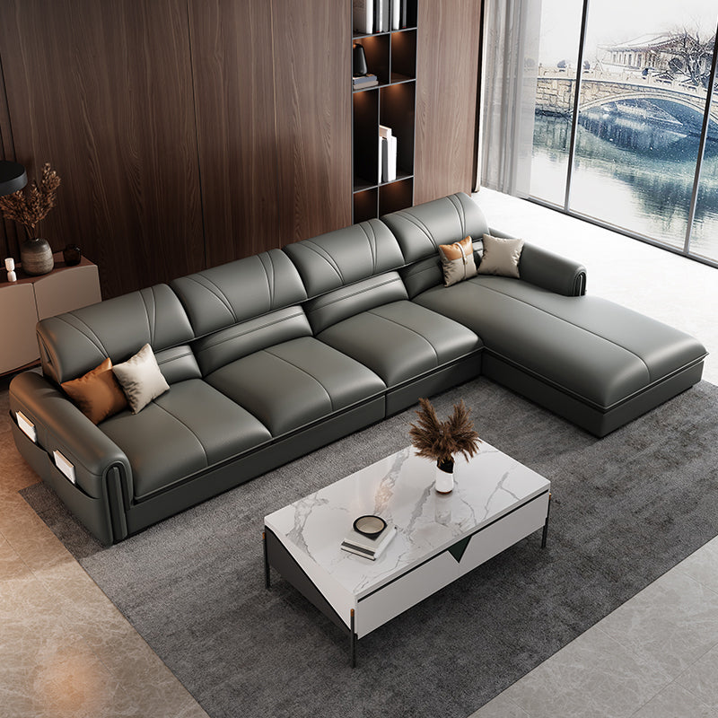 35.4"H Modern Grey Square Arm Faux Leather Sofa& Chaise for Living Room