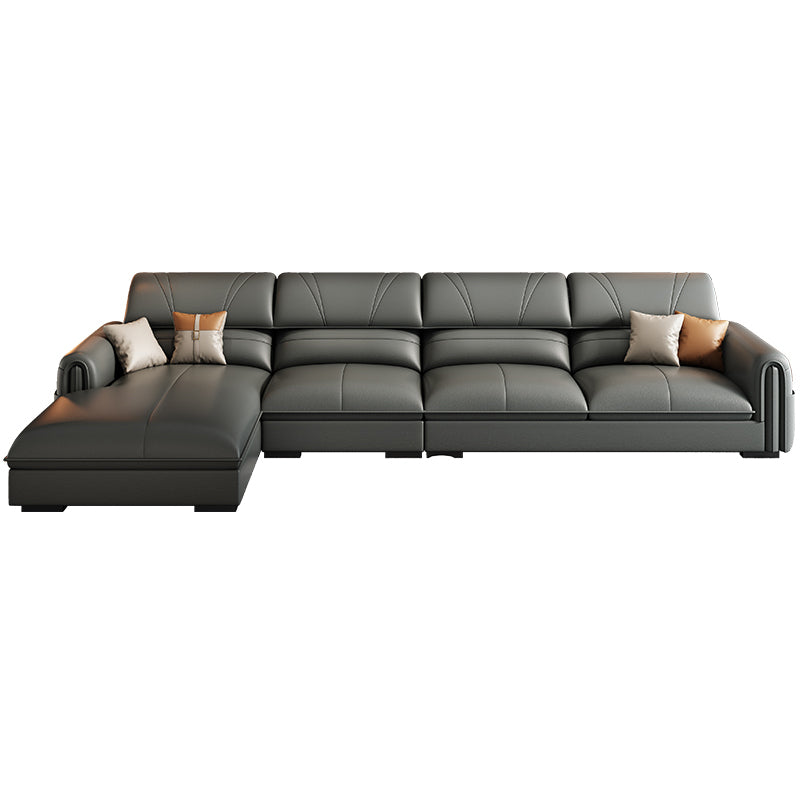 35.4"H Modern Grey Square Arm Faux Leather Sofa& Chaise for Living Room