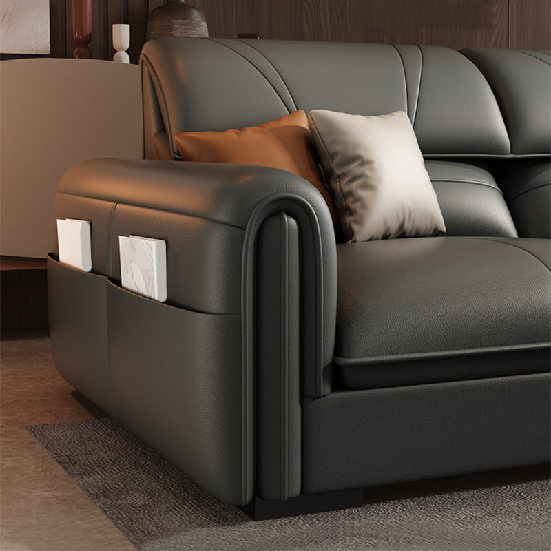 35.4"H Modern Grey Square Arm Faux Leather Sofa& Chaise for Living Room