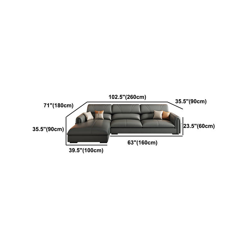 35.4"H Modern Grey Square Arm Faux Leather Sofa& Chaise for Living Room