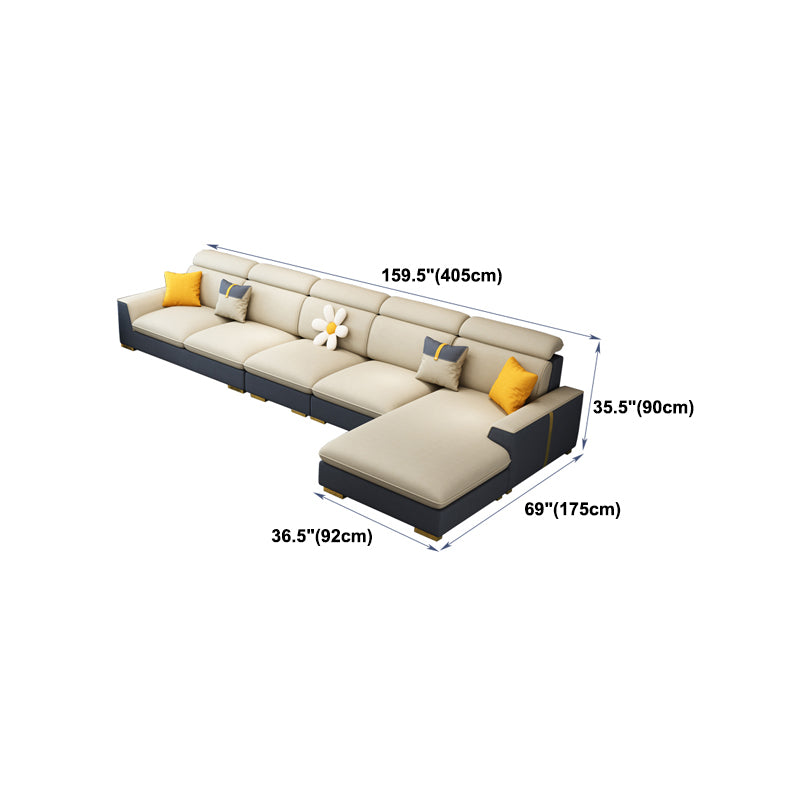 Nordic Grey and Beige Sofa Faux Leather Square Sewn Pillow Back Sofa