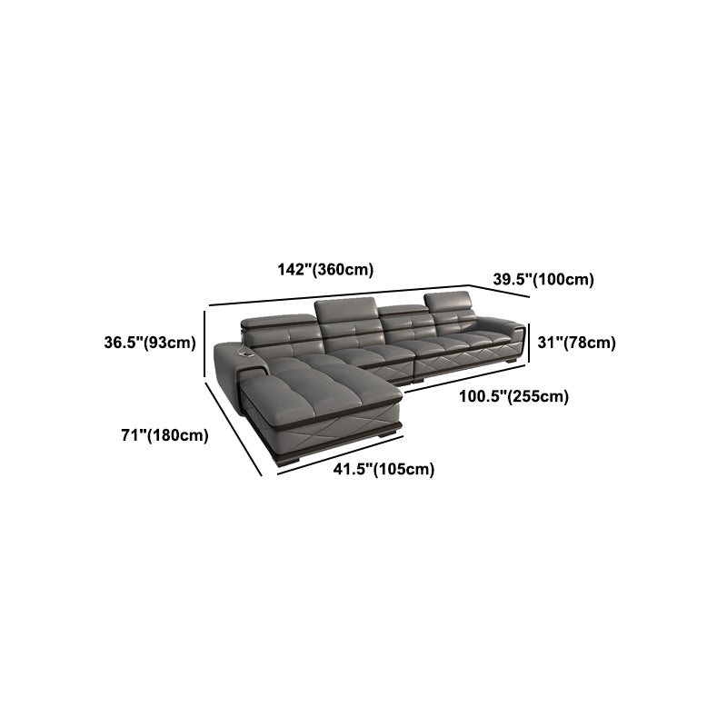 Modern Sofa Bed Leather Upholstered Grey Latex/sponge Upholstered Solid Wood Frame Sofa