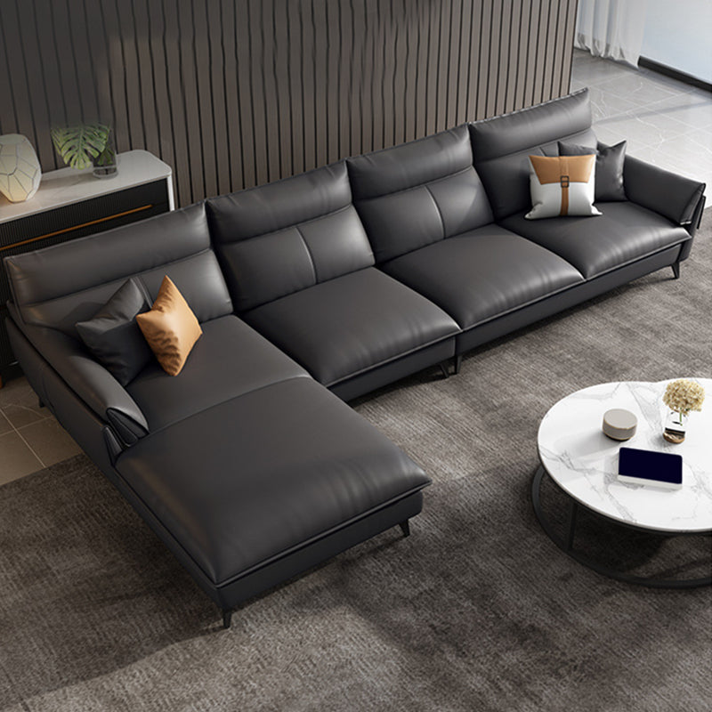 Black/grey Leather Sofa Armrest and Cushioning Back Sponge/latex Seat Filling Sofa Bed