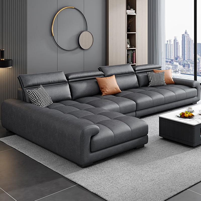 Modern 39.3"H Faux Leather Pillow Top Arm Sofa & Chaise for Living Room