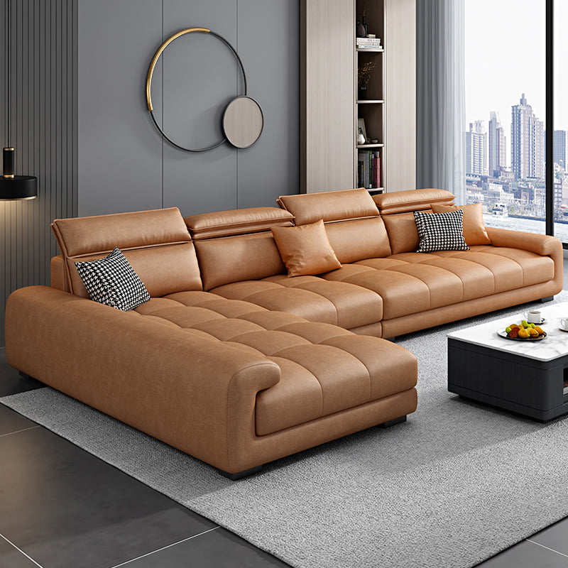 Modern 39.3"H Faux Leather Pillow Top Arm Sofa & Chaise for Living Room