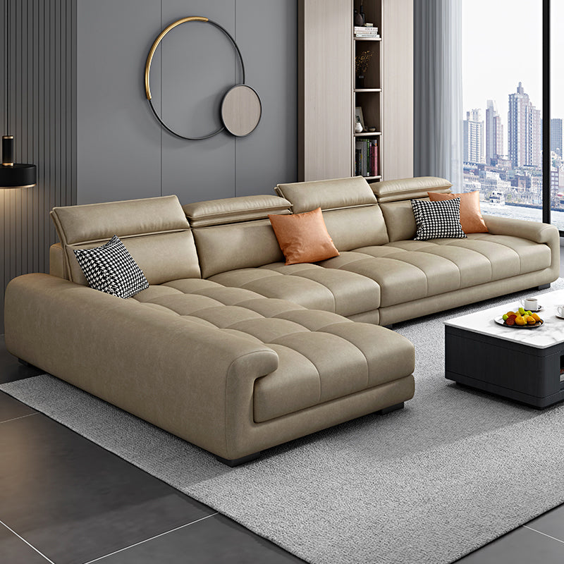 Modern 39.3"H Faux Leather Pillow Top Arm Sofa & Chaise for Living Room