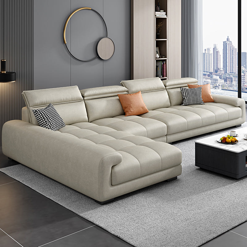 Modern 39.3"H Faux Leather Pillow Top Arm Sofa & Chaise for Living Room