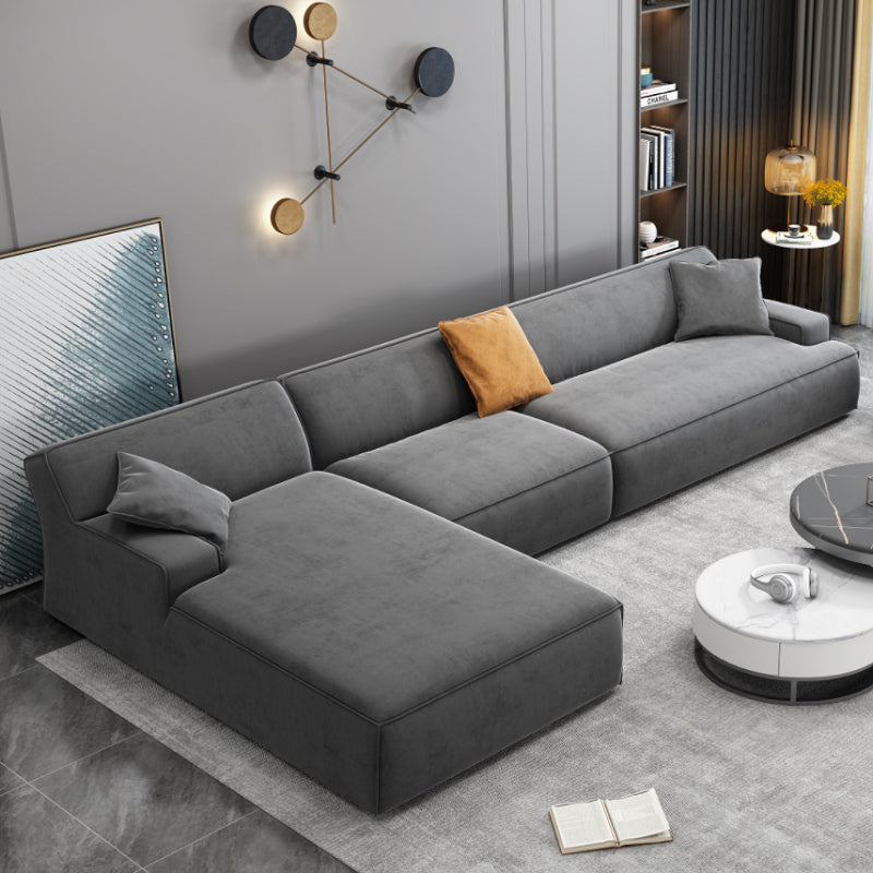 Modern Cotton Sofa & Chaise Recessed Arm Cushions Sofa for Living Room
