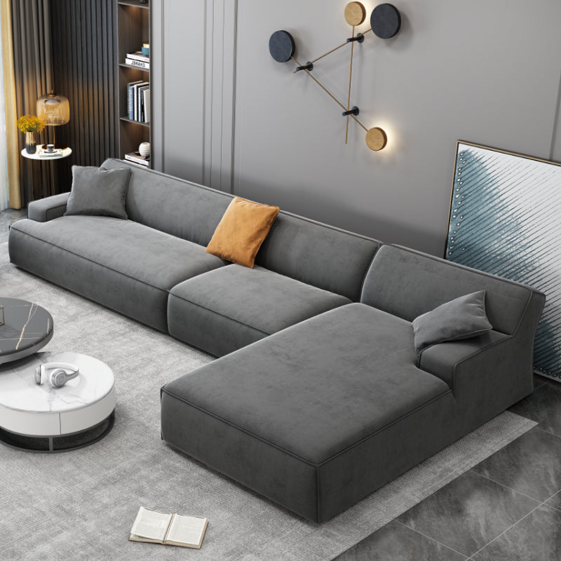 Modern Cotton Sofa & Chaise Recessed Arm Cushions Sofa for Living Room