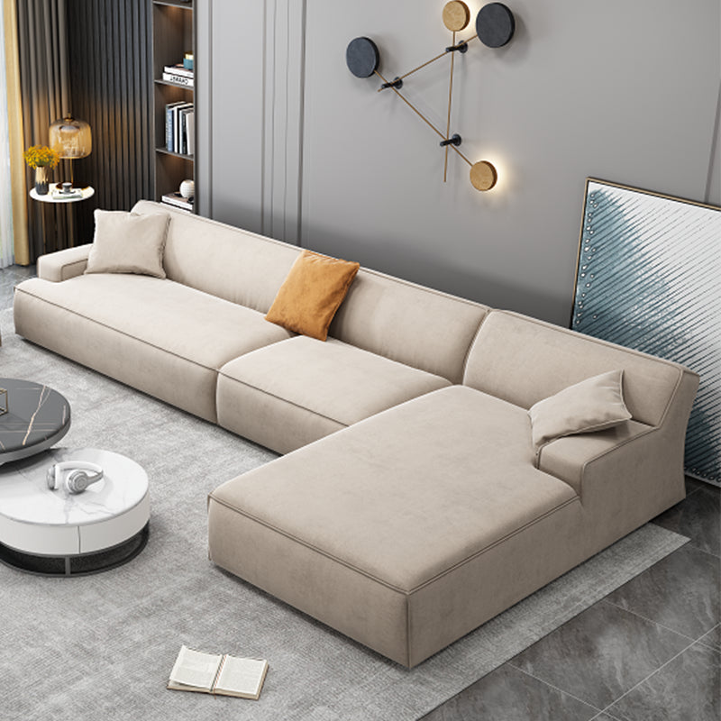 Modern Cotton Sofa & Chaise Recessed Arm Cushions Sofa for Living Room