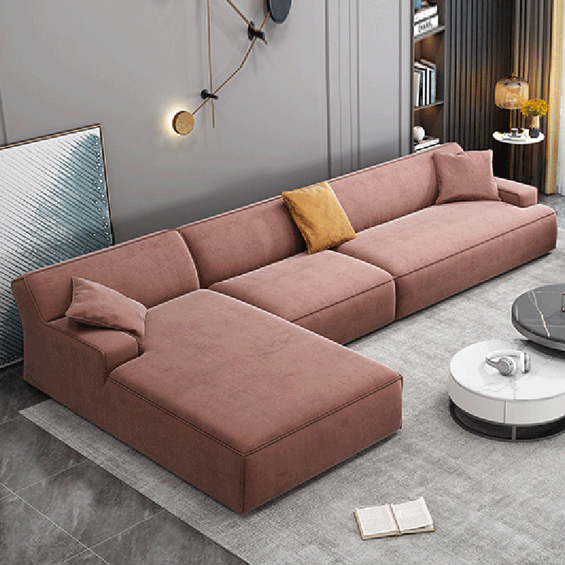 Modern Cotton Sofa & Chaise Recessed Arm Cushions Sofa for Living Room
