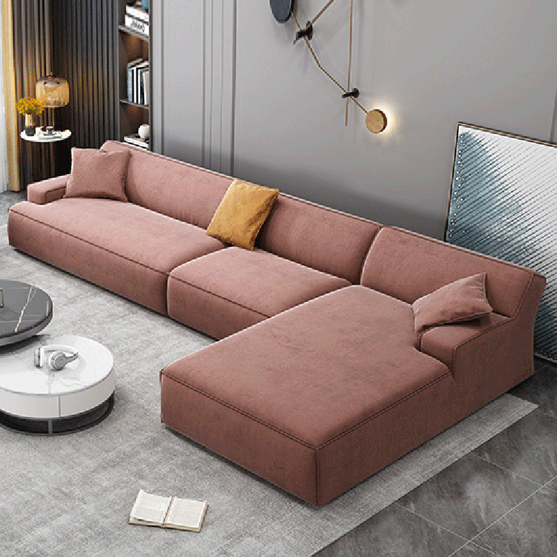 Modern Cotton Sofa & Chaise Recessed Arm Cushions Sofa for Living Room