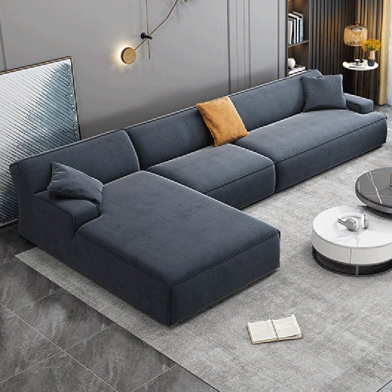 Modern Cotton Sofa & Chaise Recessed Arm Cushions Sofa for Living Room
