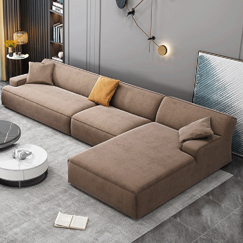 Modern Cotton Sofa & Chaise Recessed Arm Cushions Sofa for Living Room