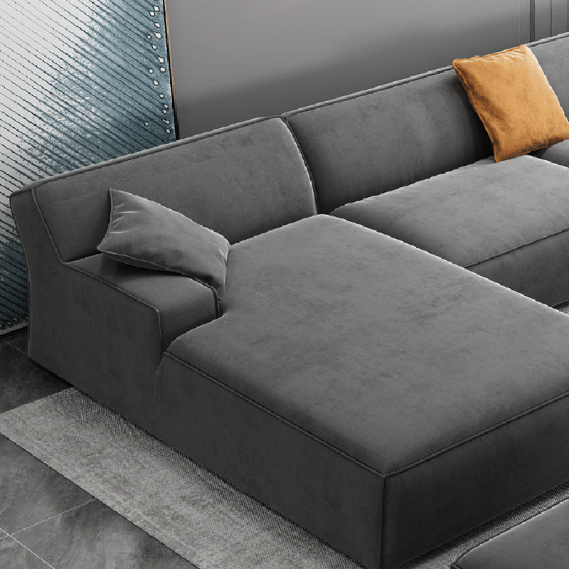 Modern Cotton Sofa & Chaise Recessed Arm Cushions Sofa for Living Room
