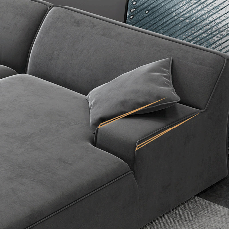 Modern Cotton Sofa & Chaise Recessed Arm Cushions Sofa for Living Room