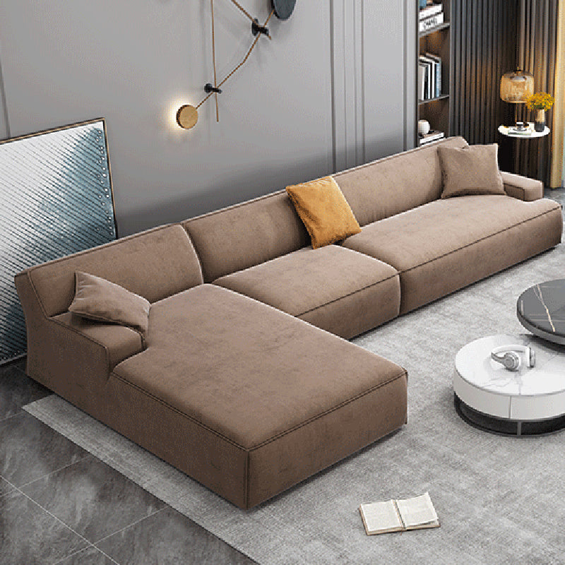 Modern Cotton Sofa & Chaise Recessed Arm Cushions Sofa for Living Room