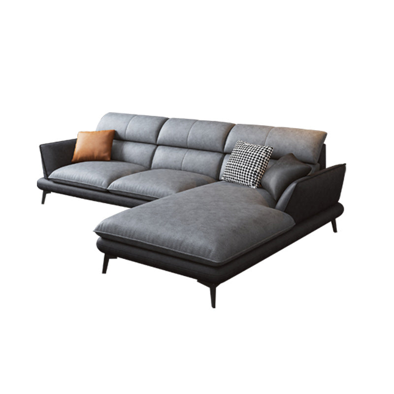 Flared Arm Sofa & Chaise Modern Faux Leather Sofa in Dark Grey