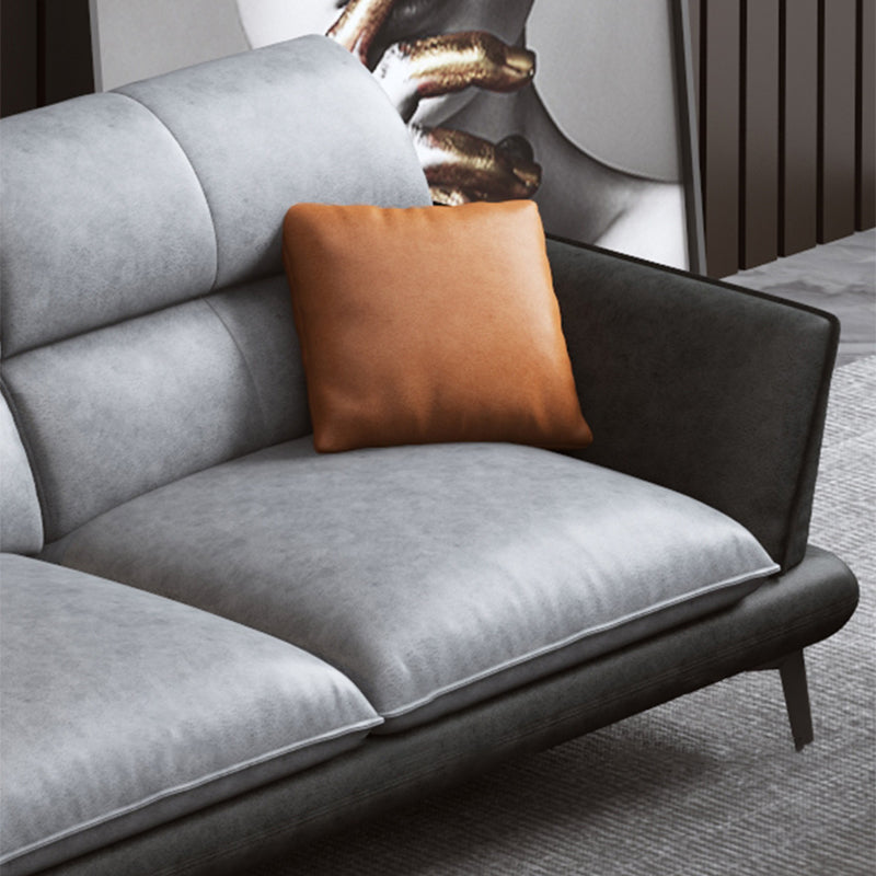 Flared Arm Sofa & Chaise Modern Faux Leather Sofa in Dark Grey