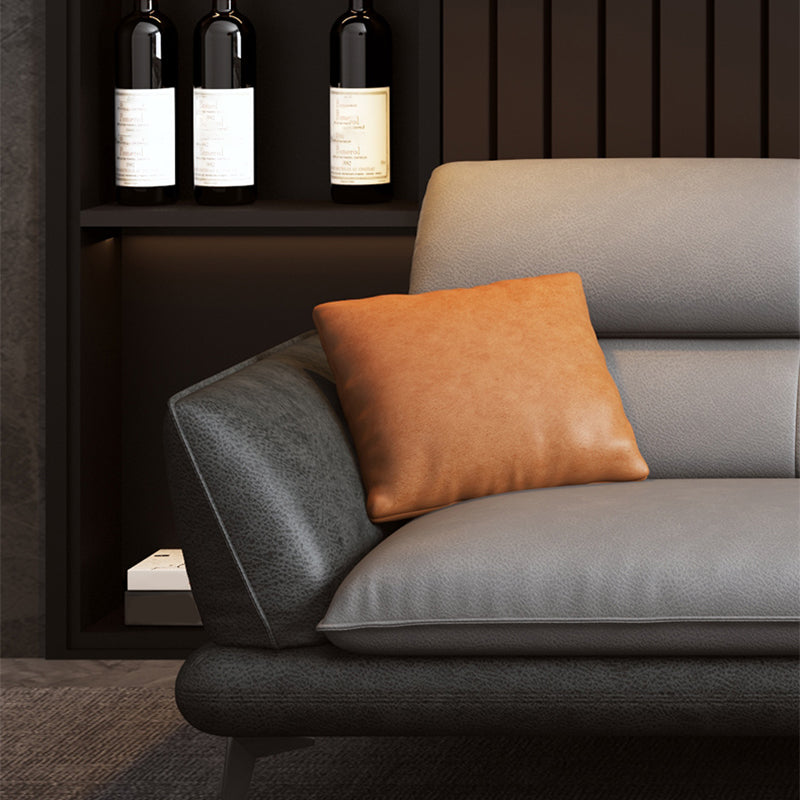 Flared Arm Sofa & Chaise Modern Faux Leather Sofa in Dark Grey