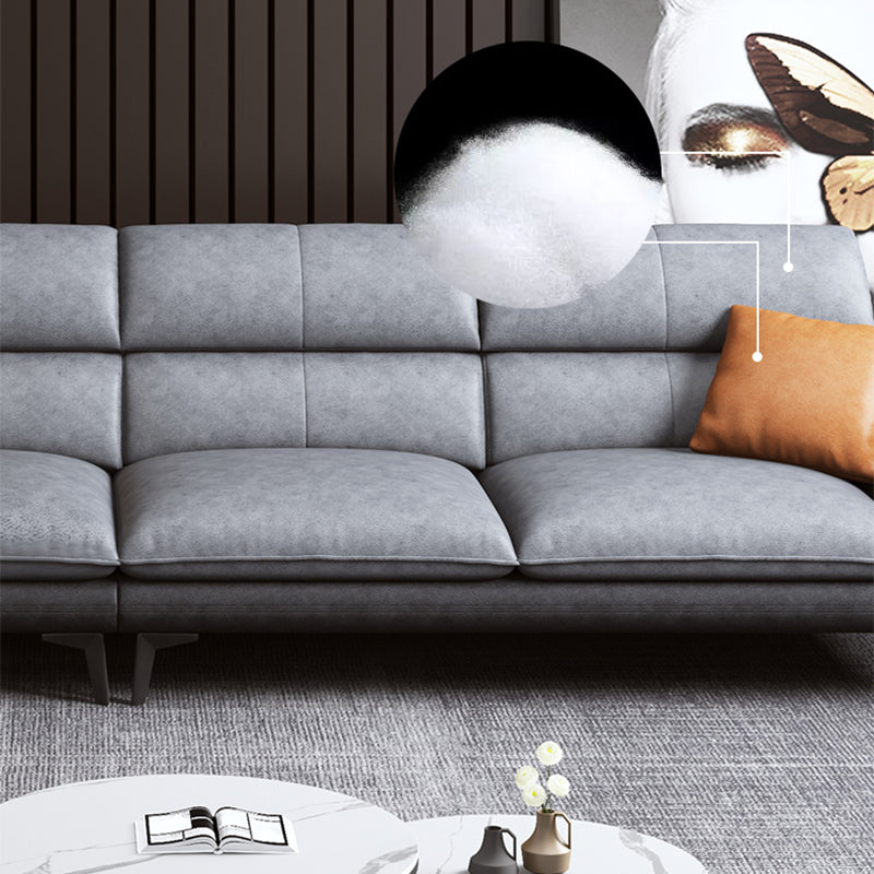 Flared Arm Sofa & Chaise Modern Faux Leather Sofa in Dark Grey