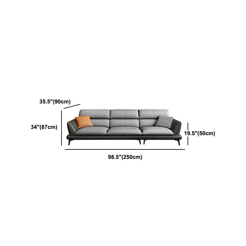 Flared Arm Sofa & Chaise Modern Faux Leather Sofa in Dark Grey