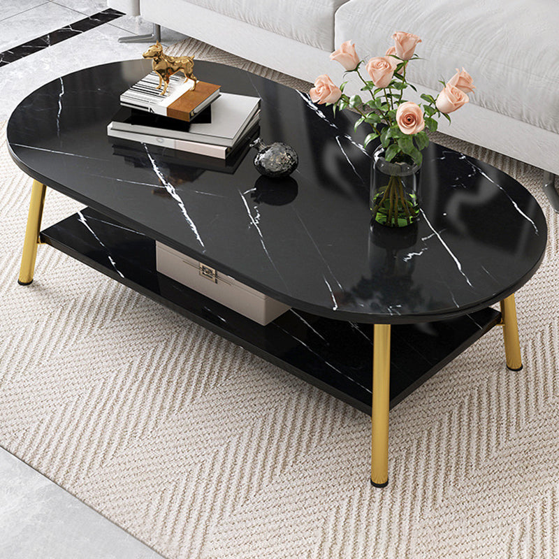Modern Style Round/oval Wood-paneled 3/4 Leg Base with Storage Rack Coffee Table