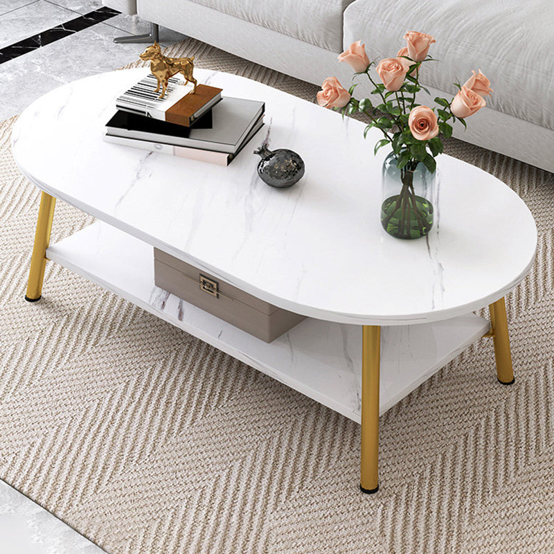 Modern Style Round/oval Wood-paneled 3/4 Leg Base with Storage Rack Coffee Table