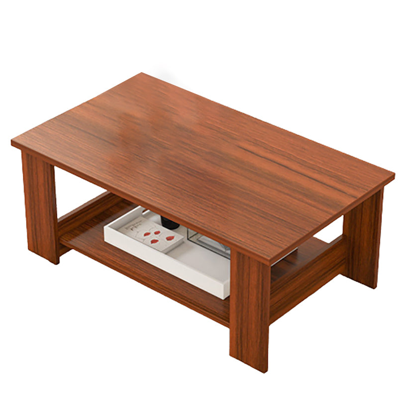 Modern Rectangle Coffee Table with Storage Shelf and 4 Wooden Legs