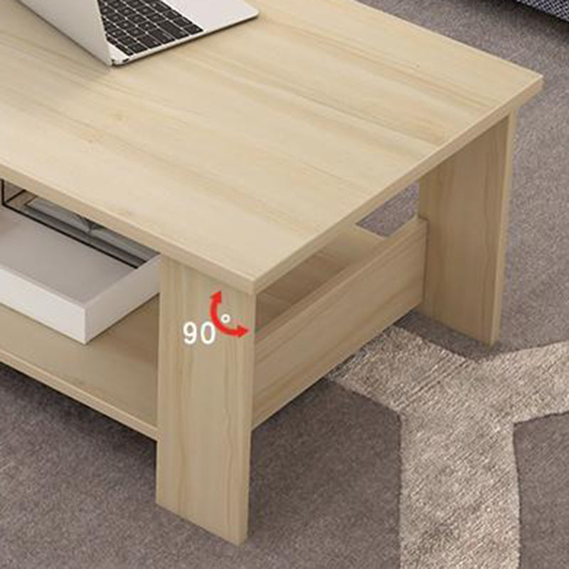 Modern Rectangle Coffee Table with Storage Shelf and 4 Wooden Legs