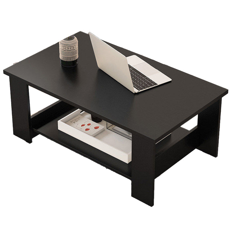 Modern Rectangle Coffee Table with Storage Shelf and 4 Wooden Legs
