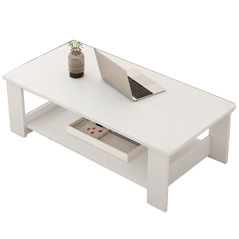 Modern Rectangle Coffee Table with Storage Shelf and 4 Wooden Legs